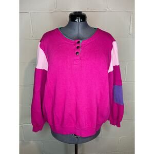 sweatshirt color blocked hot pink purple green 3 snaps
